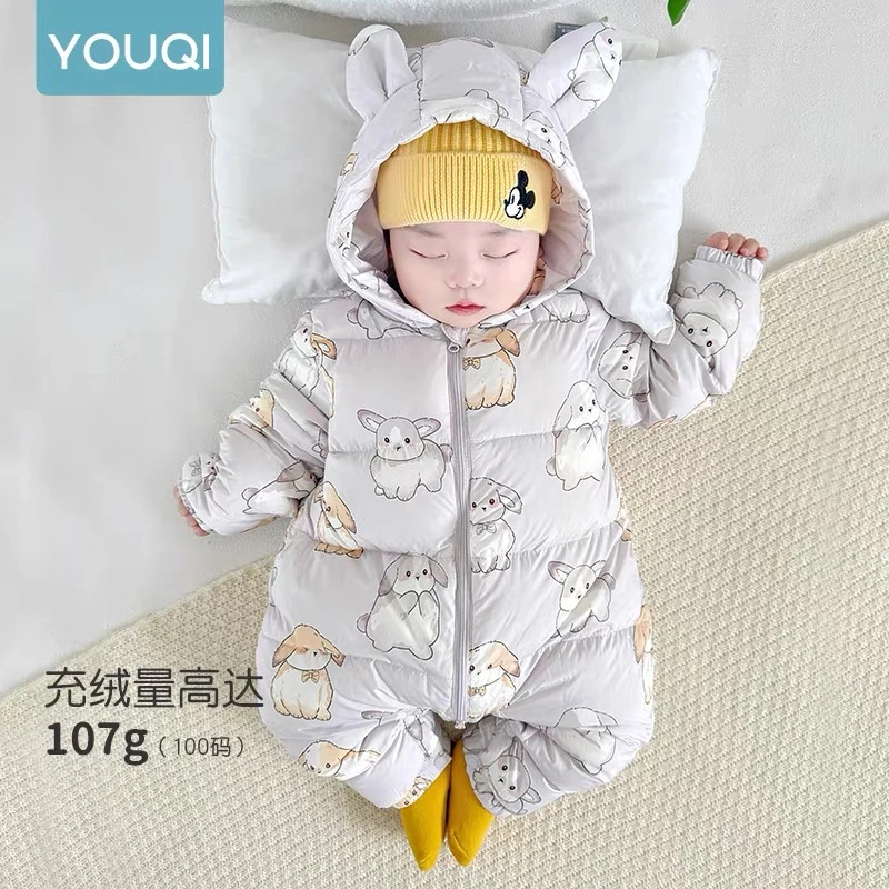 【品牌同款羽绒爬爬服】婴儿白鸭绒羽绒连体衣冬季防寒加厚外出服