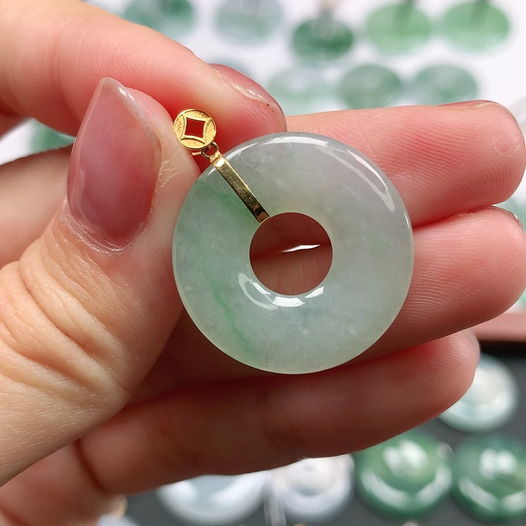 翡翠颈饰18K金镶嵌平安