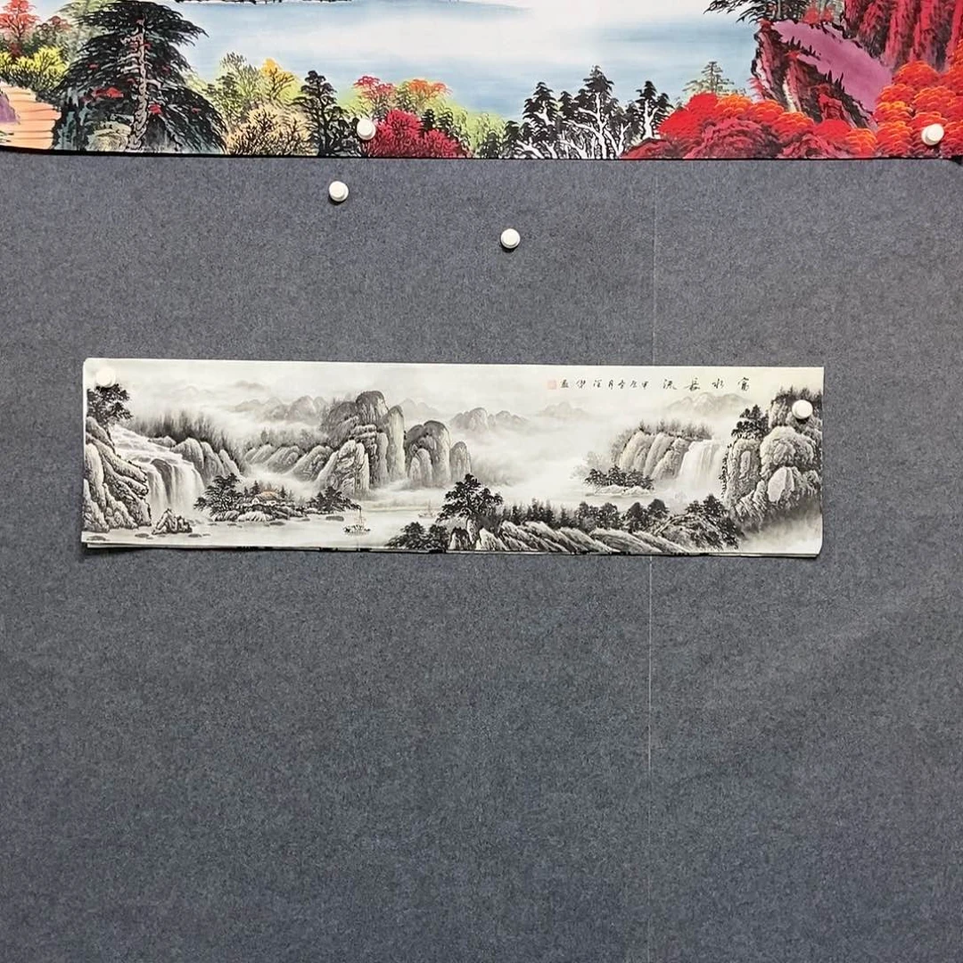 国画四尺对开山水一副