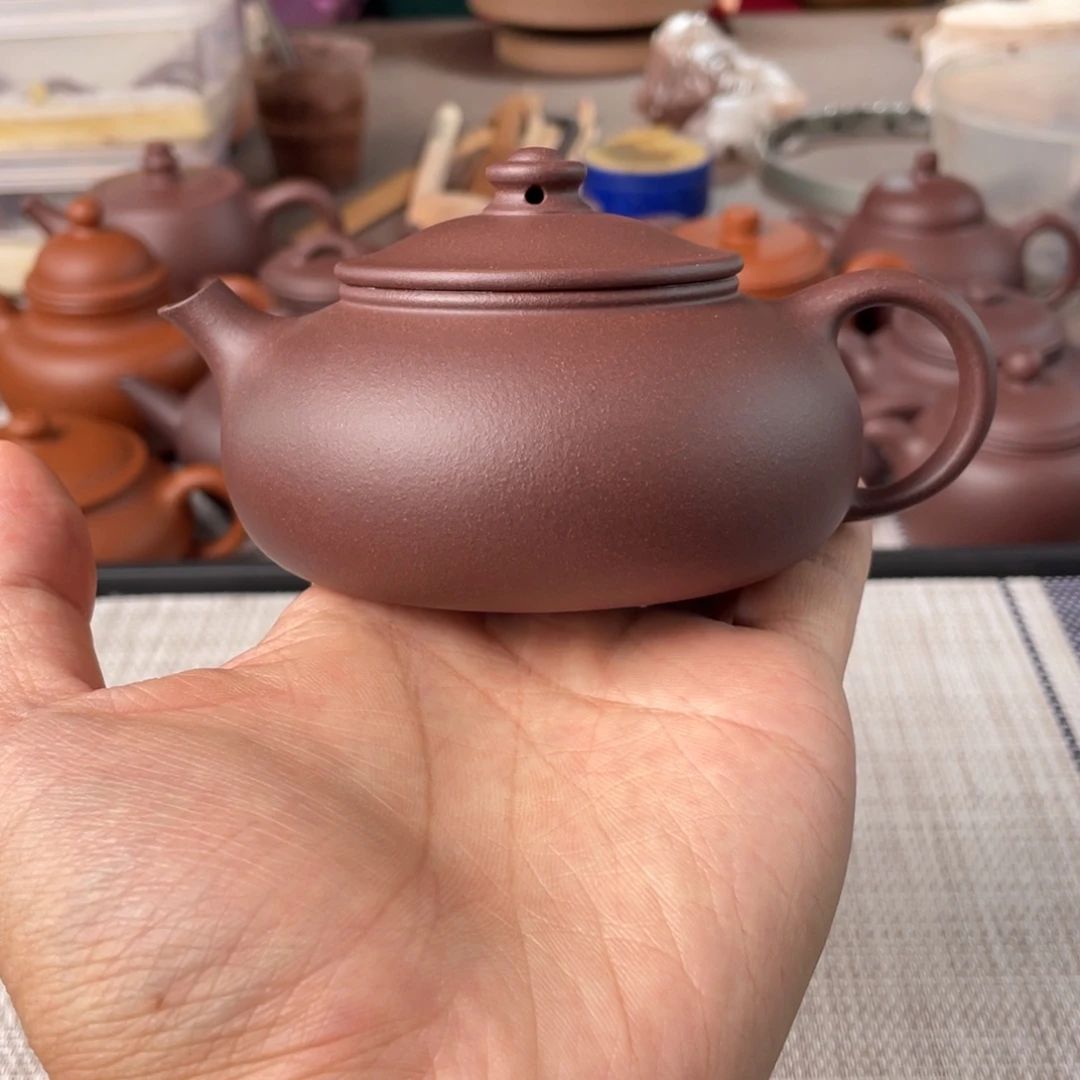 茶壶紫砂半手工老紫泥寒江壶170cc
