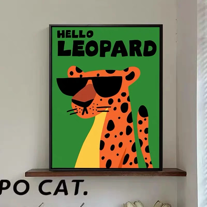 17多巴胺趣味豹子客厅沙发背景墙油画餐厅丙烯艺术感手绘画 4060