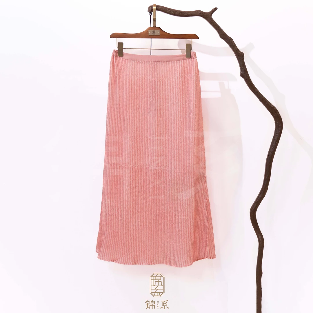 真丝扎染新中式国风桑蚕丝两侧松紧腰半裙Q-383027