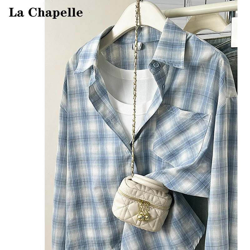 拉夏贝尔格子防晒长袖衬衫女春夏薄款2025年宽松休闲百搭开衫上衣
