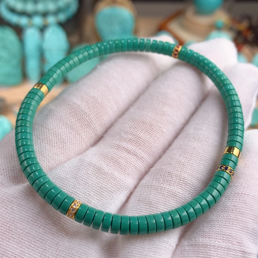 绿松石18K金镶嵌直切单圈卡4.5