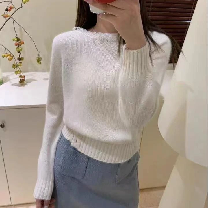 ANYUMO/安妤茉21131冬花边领下摆扣针织套头毛衣保暖时尚百搭女