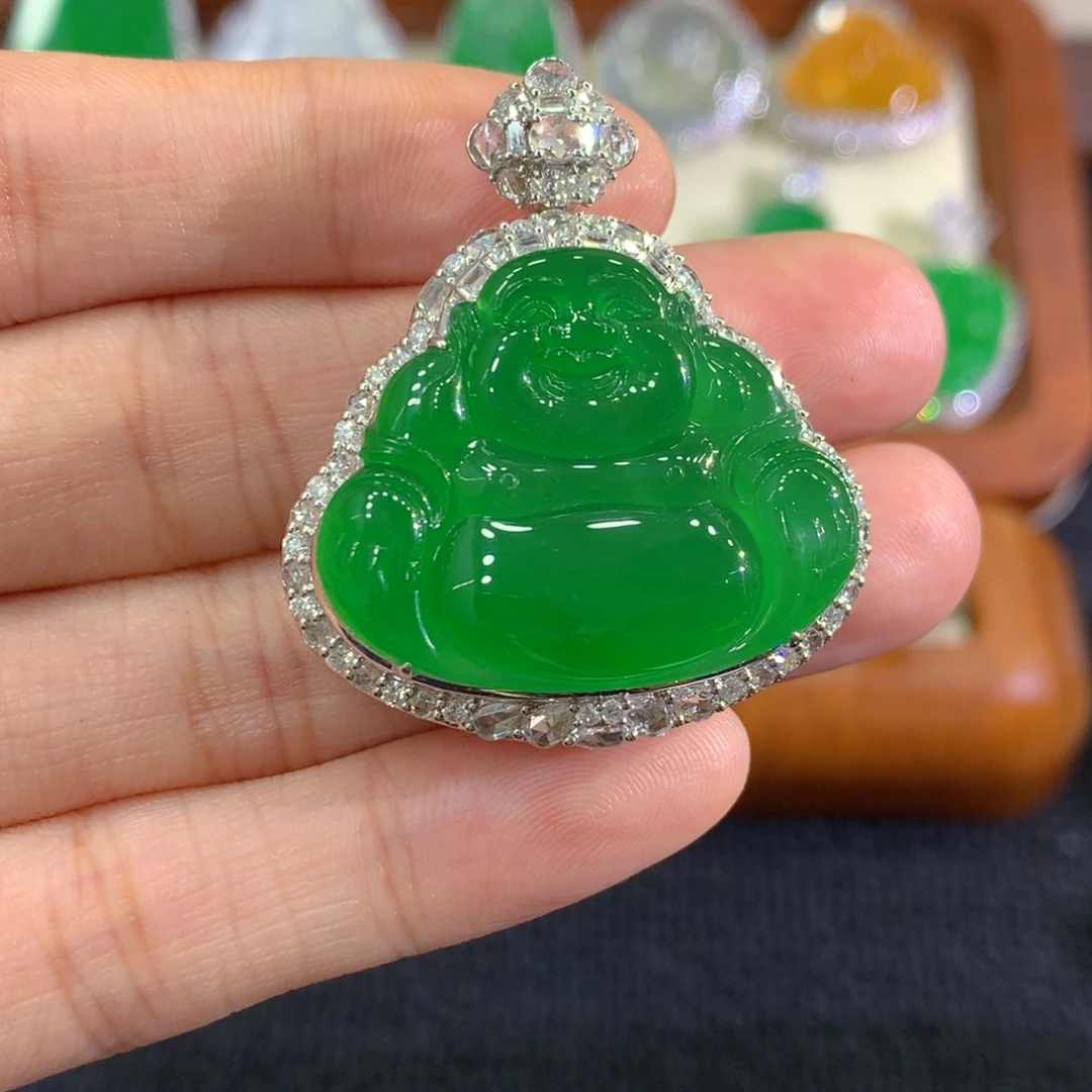 翡翠18K金镶嵌吊坠(不含链)佛公