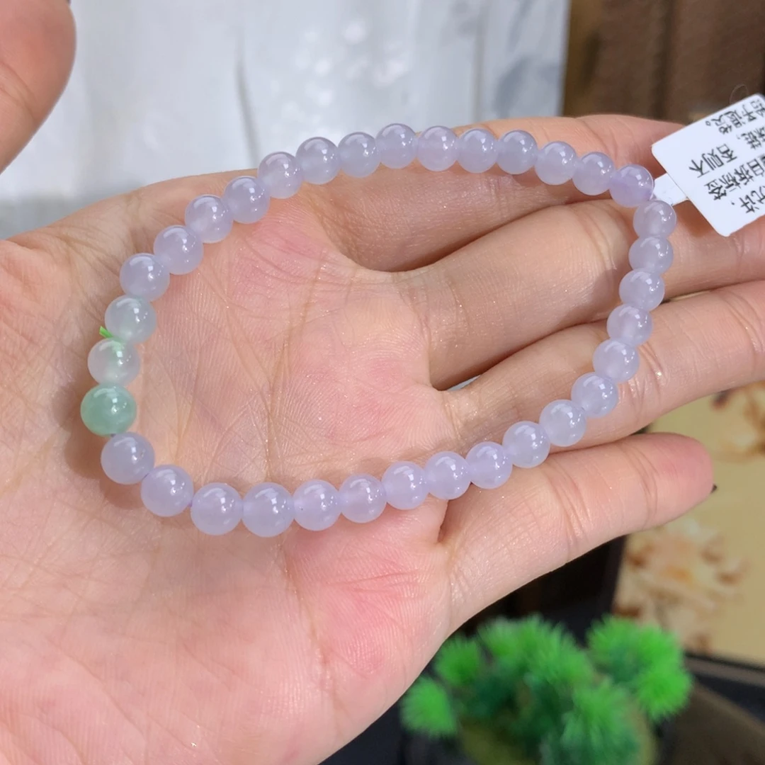 未镶嵌手串翡翠卡5.2冰胶白透紫手串