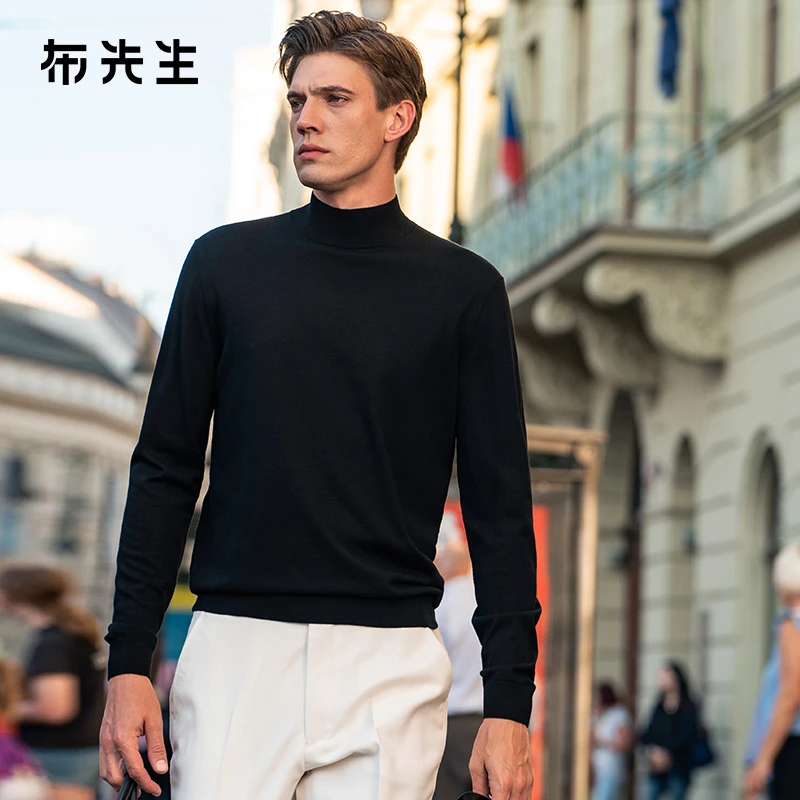 【毛T-中高领】布先生秋冬可机洗长袖毛t薄款打底羊毛衫男贴身内搭