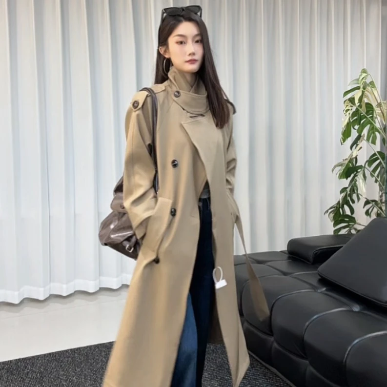 巴黎旧梦廓形大翻领双排扣中长款气质风衣外套女秋高风衣女中长款