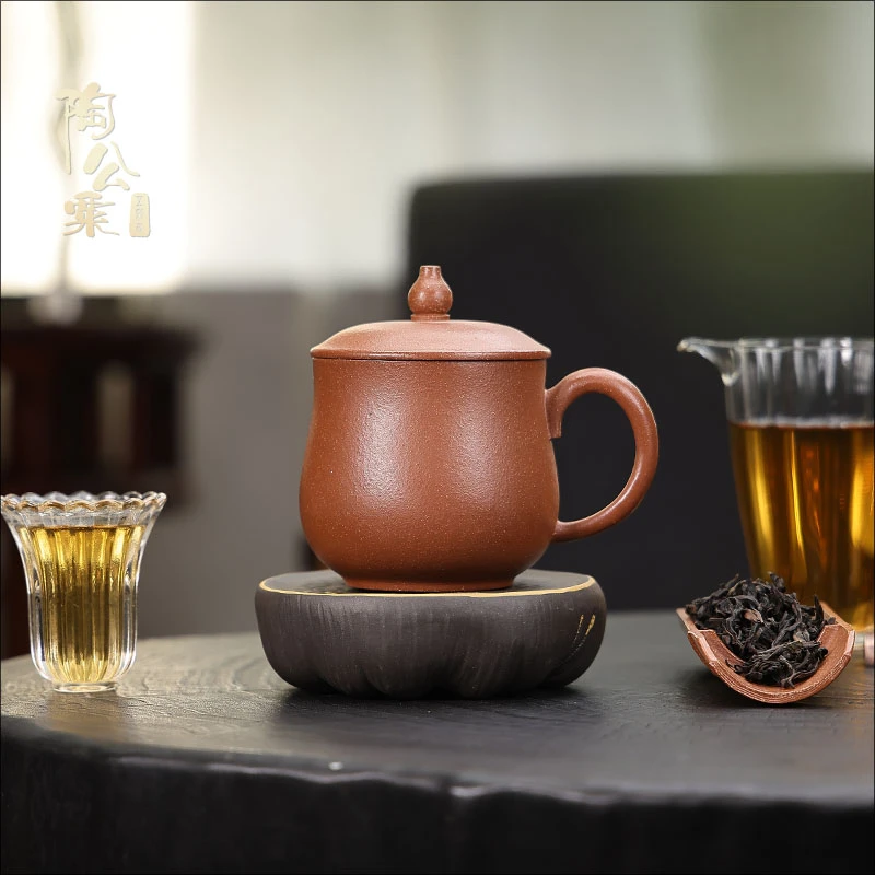 陶公粟原矿朱段《玉兰杯》320cc手制紫砂盖杯大容量茶具带盖家用