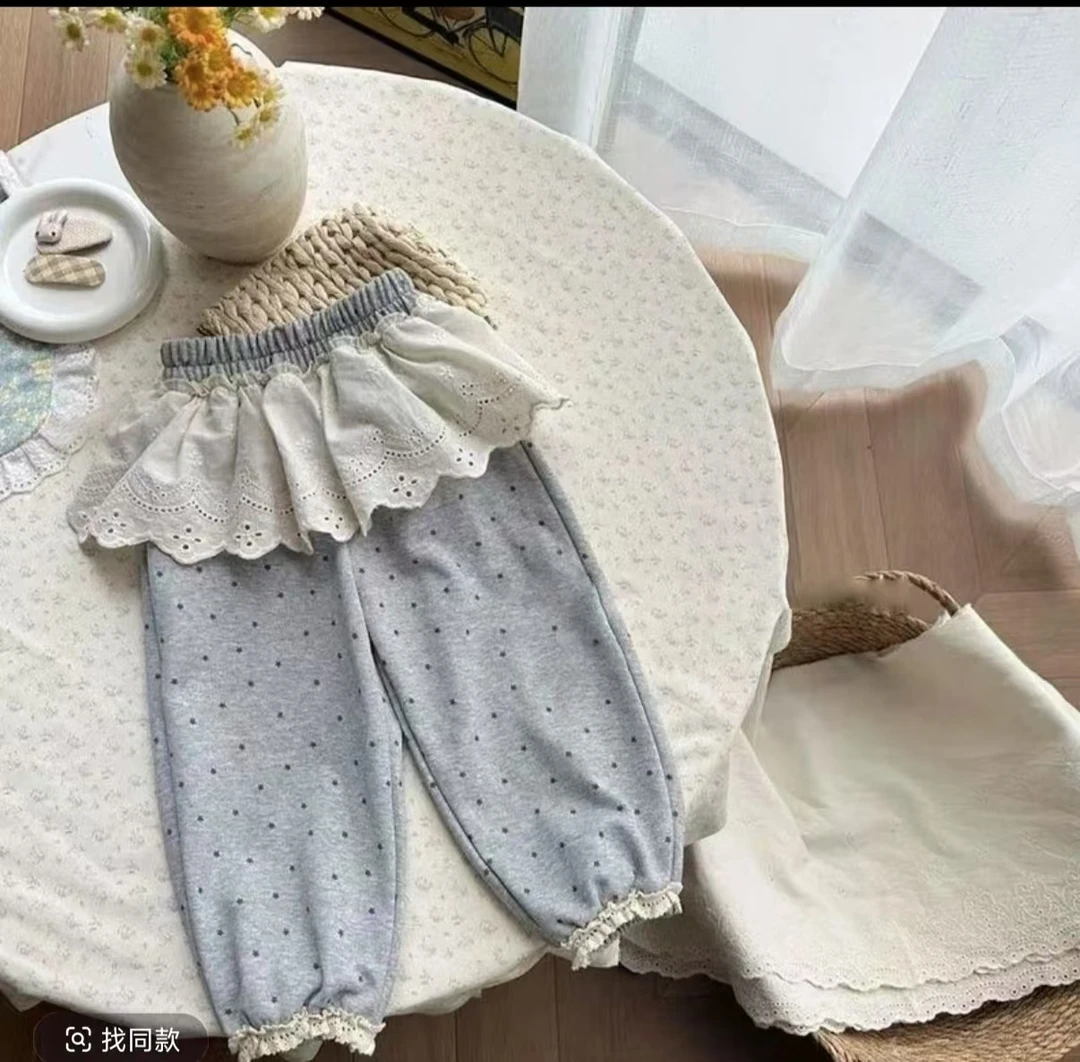 新款春季爆款儿童韩系百搭假两件星星卫裤蕾丝女童超洋气