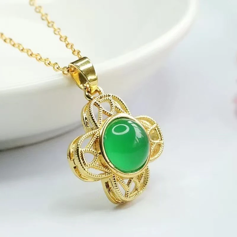 聚鑫珠宝天然玉石绿玛瑙四叶草吊坠赠绳B83