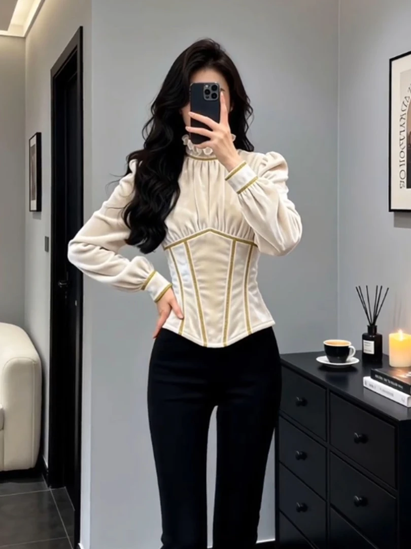 法式收腰米白色衬衫女2026年春季新款高级感轻奢减龄洋气别致上衣