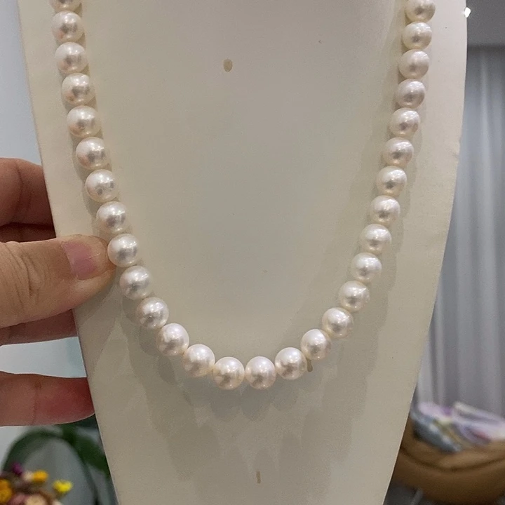 项链淡水珍珠银S925镶嵌9-10
