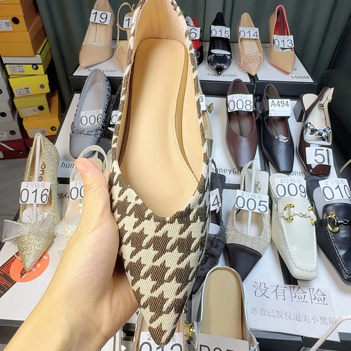 千鸟格平底尖头36