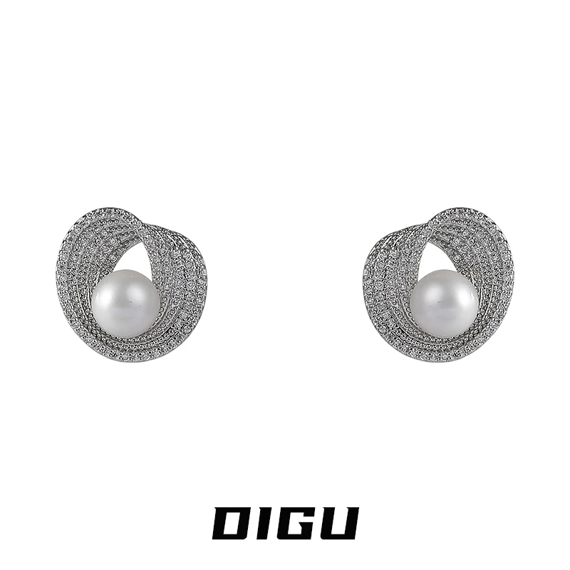 嘀咕家 铜合金仿珍珠耳饰 独特莫比乌斯环珍珠耳钉轻奢耳环耳饰