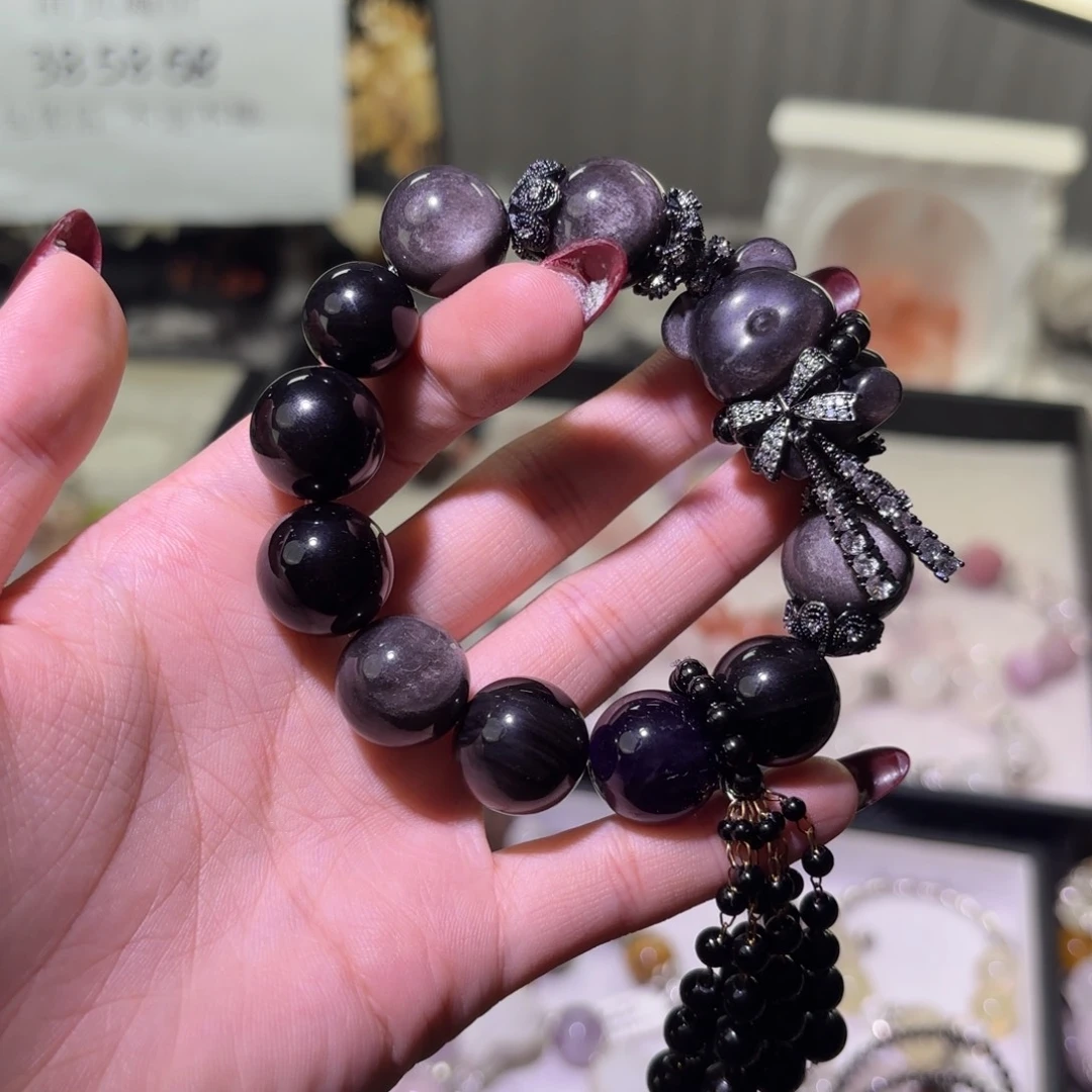 手链银S925镶嵌烟晶