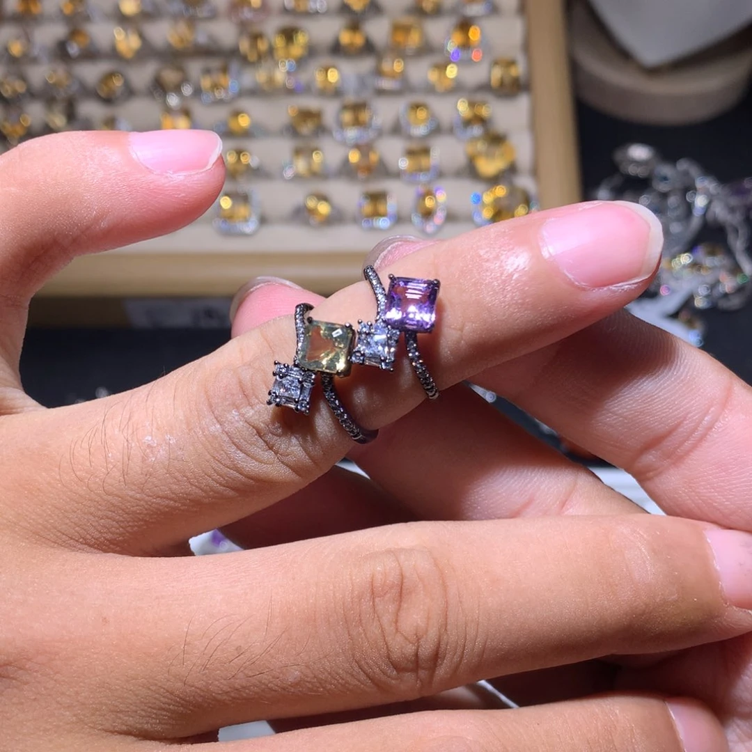 黄晶手链银S925镶嵌戒指