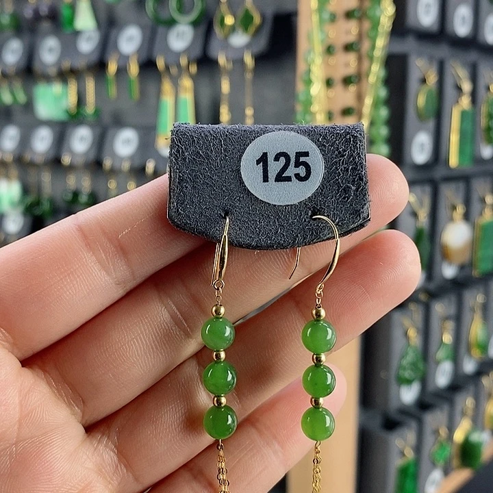 和田玉耳饰18K金镶嵌耳饰