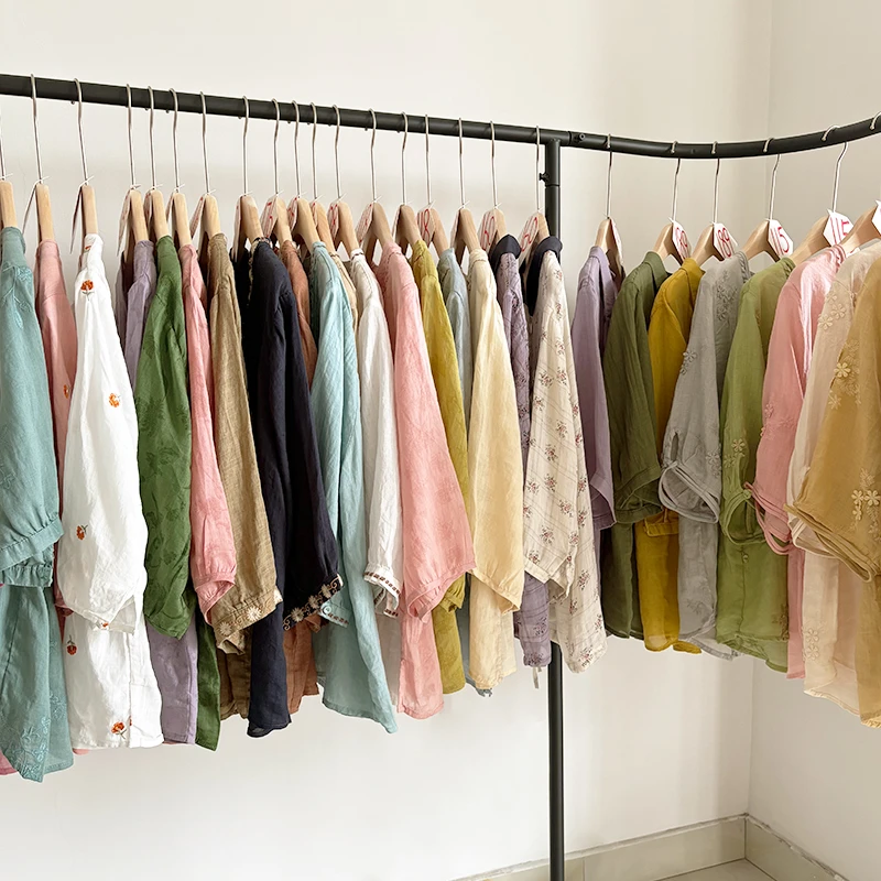 100%纯苎麻上衣衬衫夏季中国风五七分袖百搭宽松大码透气T恤速干