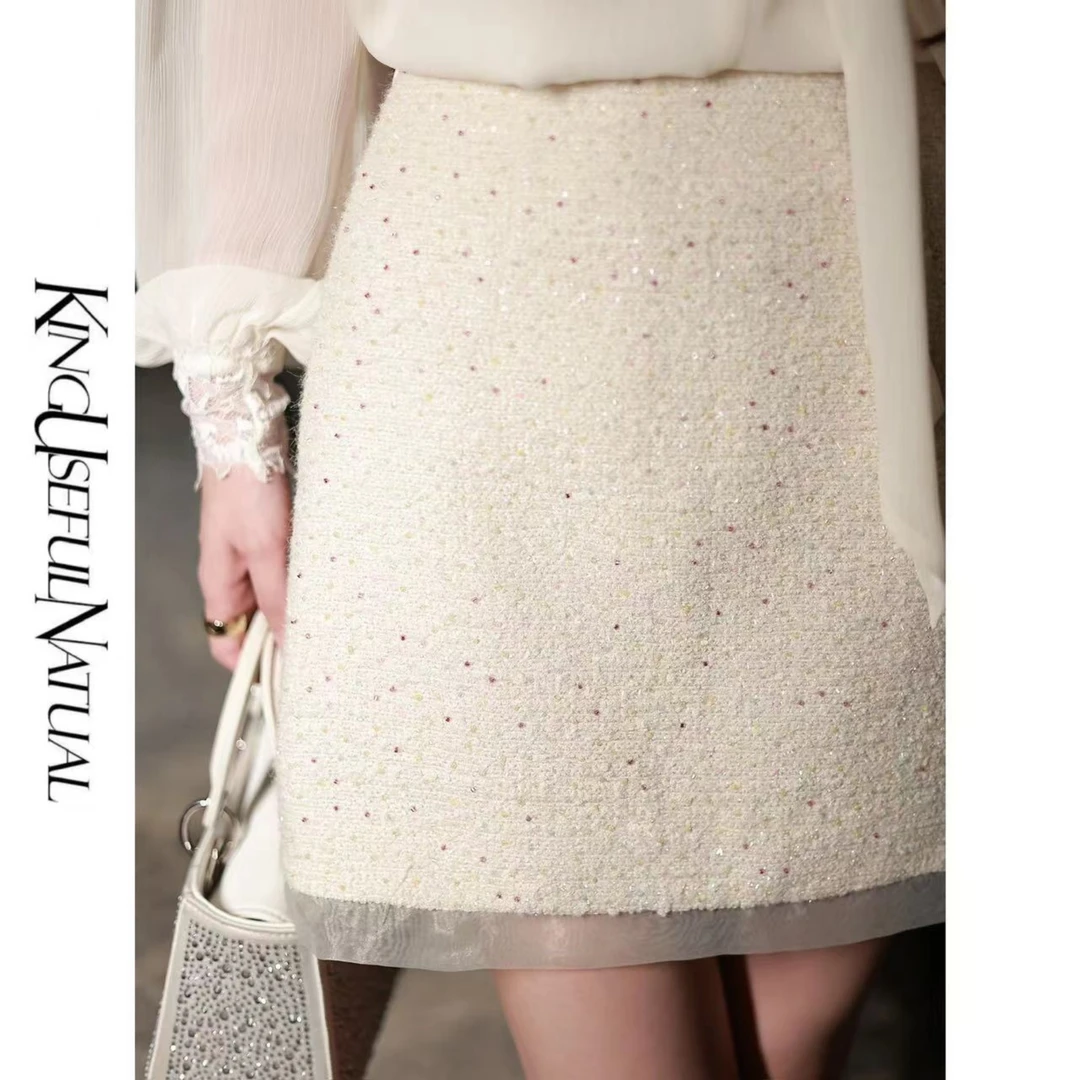 KUN【上东区名媛】碎砂糖点缀感 立体剪裁高腰线A字轻奢小香风半裙