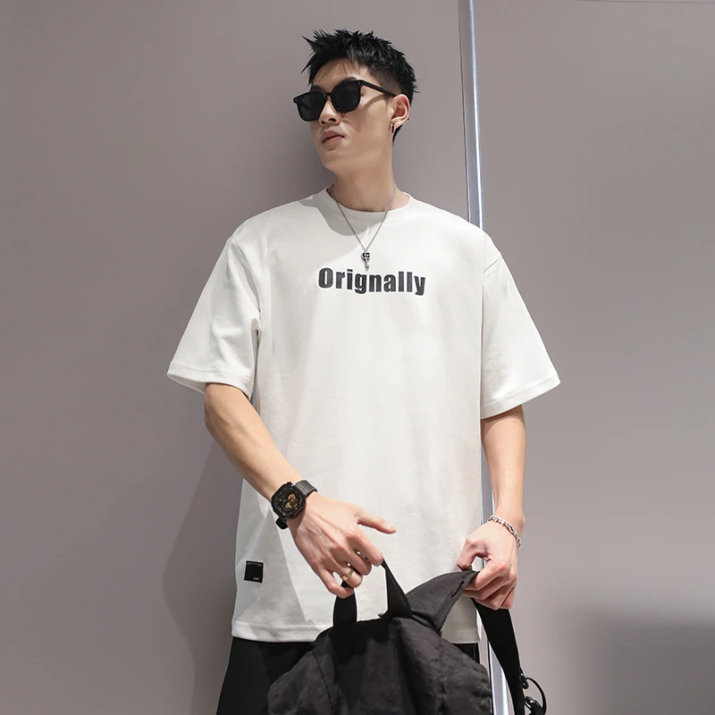 有术重磅字母印花短袖T恤男夏季日系宽松简约潮牌休闲半袖印绣