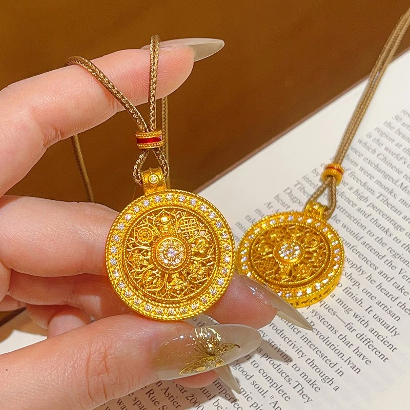 【矿金手工制作】点钻八宝罗盘吊坠项链镂空可转动圆牌挂坠复