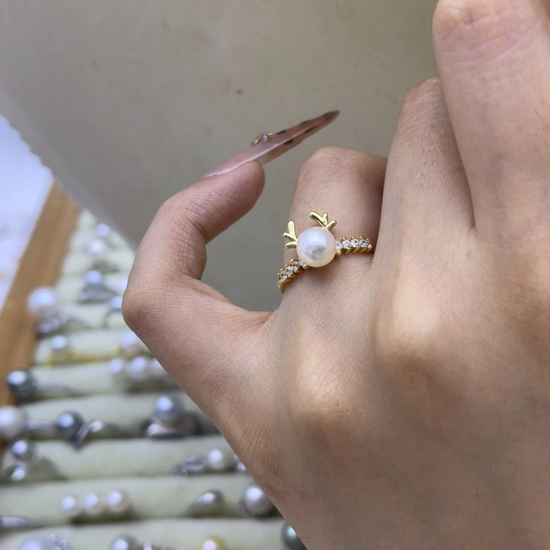 戒指淡水珍珠银S925镶嵌