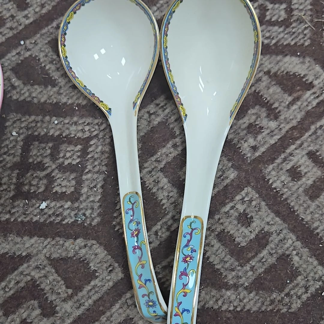 瓷片微瑕珐琅彩大汤勺2个666666