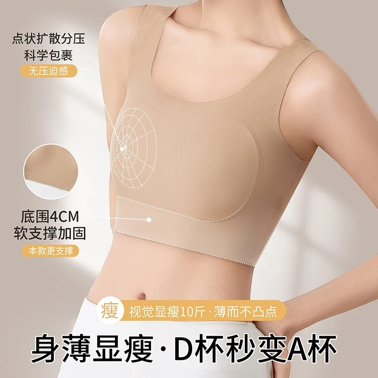 无痕束胸衣奶皮运动内衣女大胸显小防震les女防凸点超平胸神器女Z