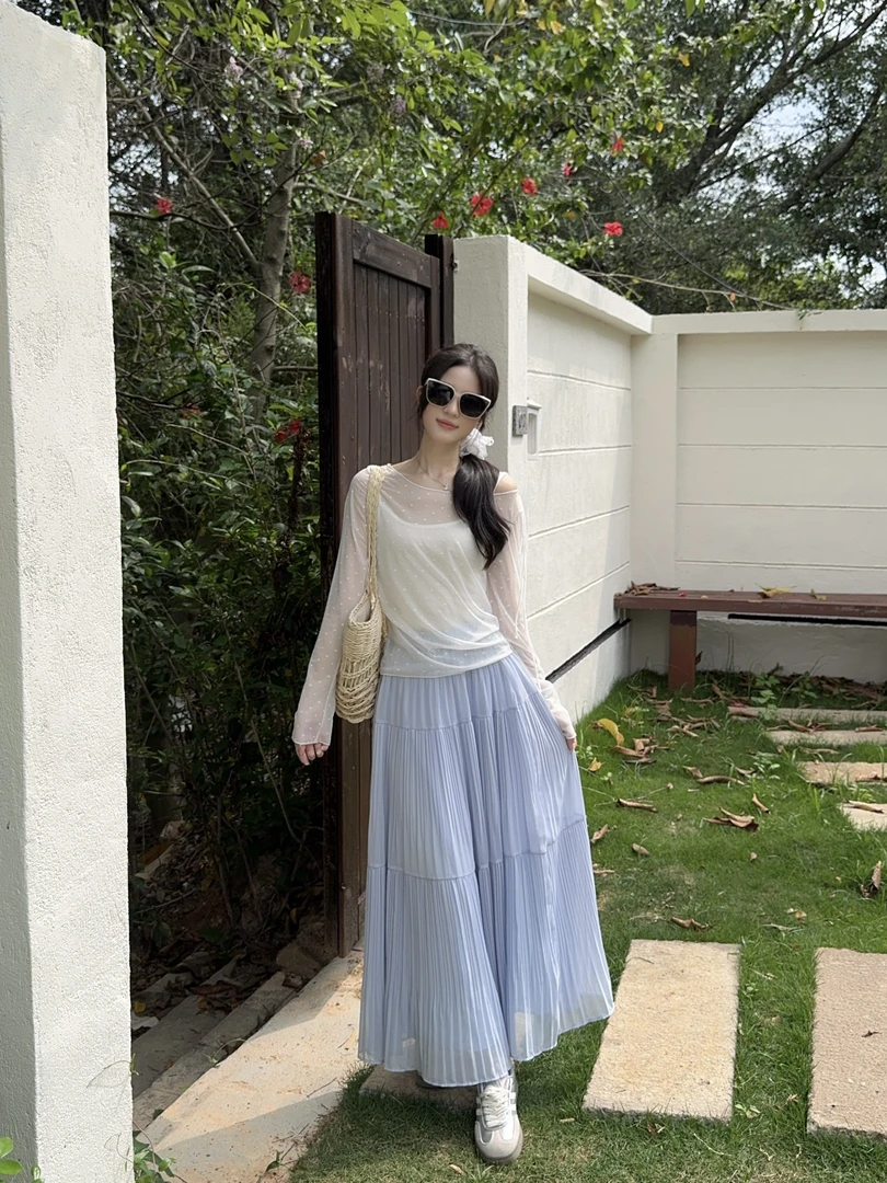 花花大掌柜【透明海盐】夏季休闲百搭时尚短袖上衣+高腰显瘦半身裙