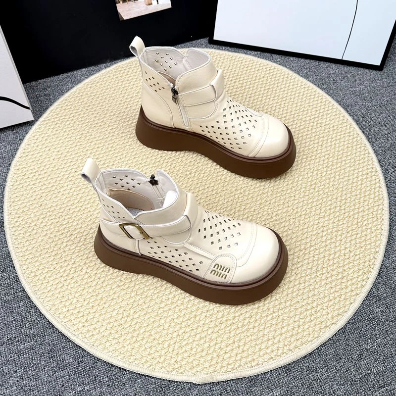 镂空休闲马丁靴女款2025新款爆款网纱透气凉靴厚底百搭复古配裙靴