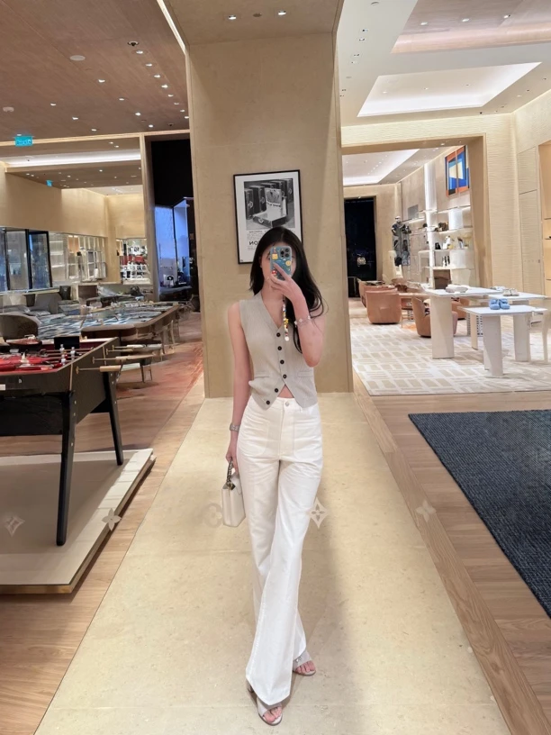 WAN2高定 25新款L*P棉亚麻混纺双口袋经典薄款白色直筒显瘦休闲裤