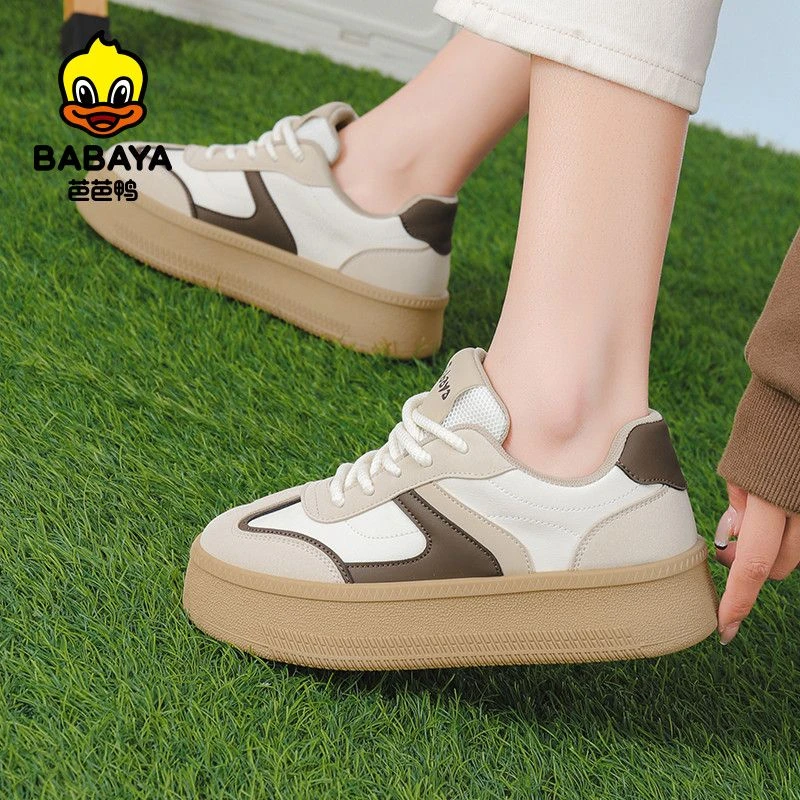 芭芭鸭厚底德训女鞋春季新款复古小众运动百搭学生休闲板鞋潮