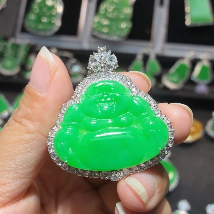 翡翠18K金镶嵌吊坠(不含链)翡翠