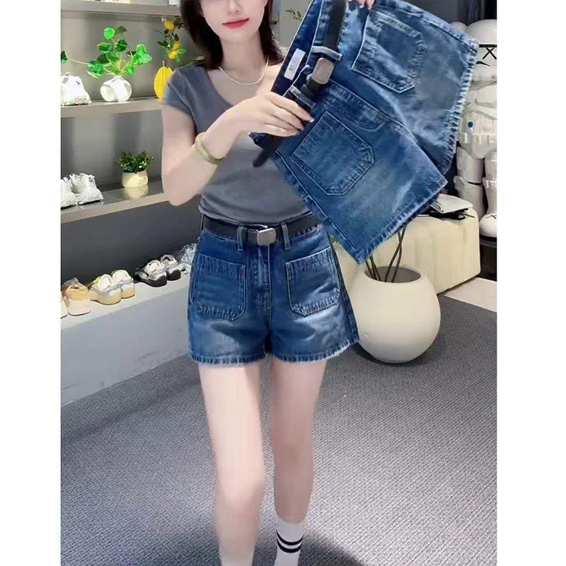 高腰直筒牛仔短裤女2025夏季薄款大码宽松外穿洋气百搭三分阔腿裤