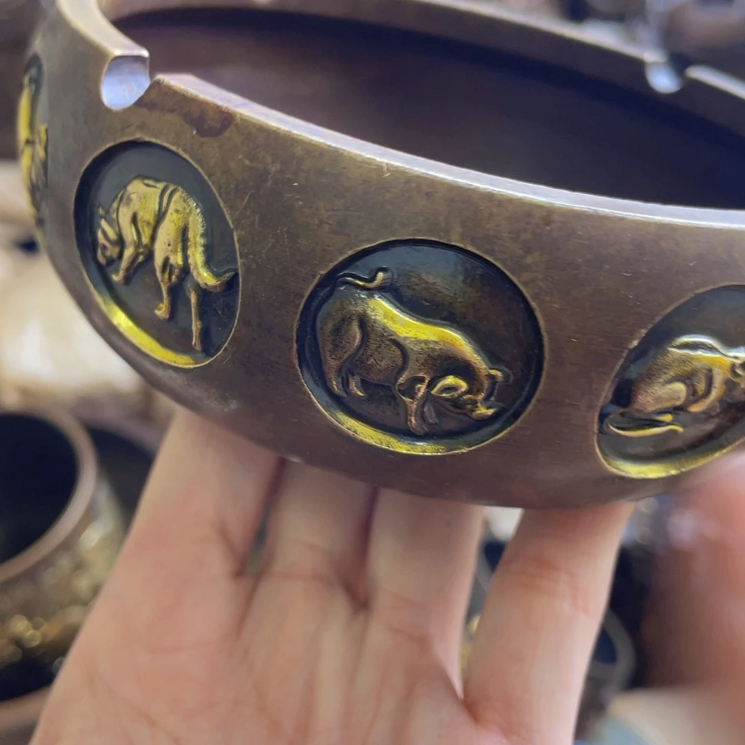 原矿风磨铜烟灰缸