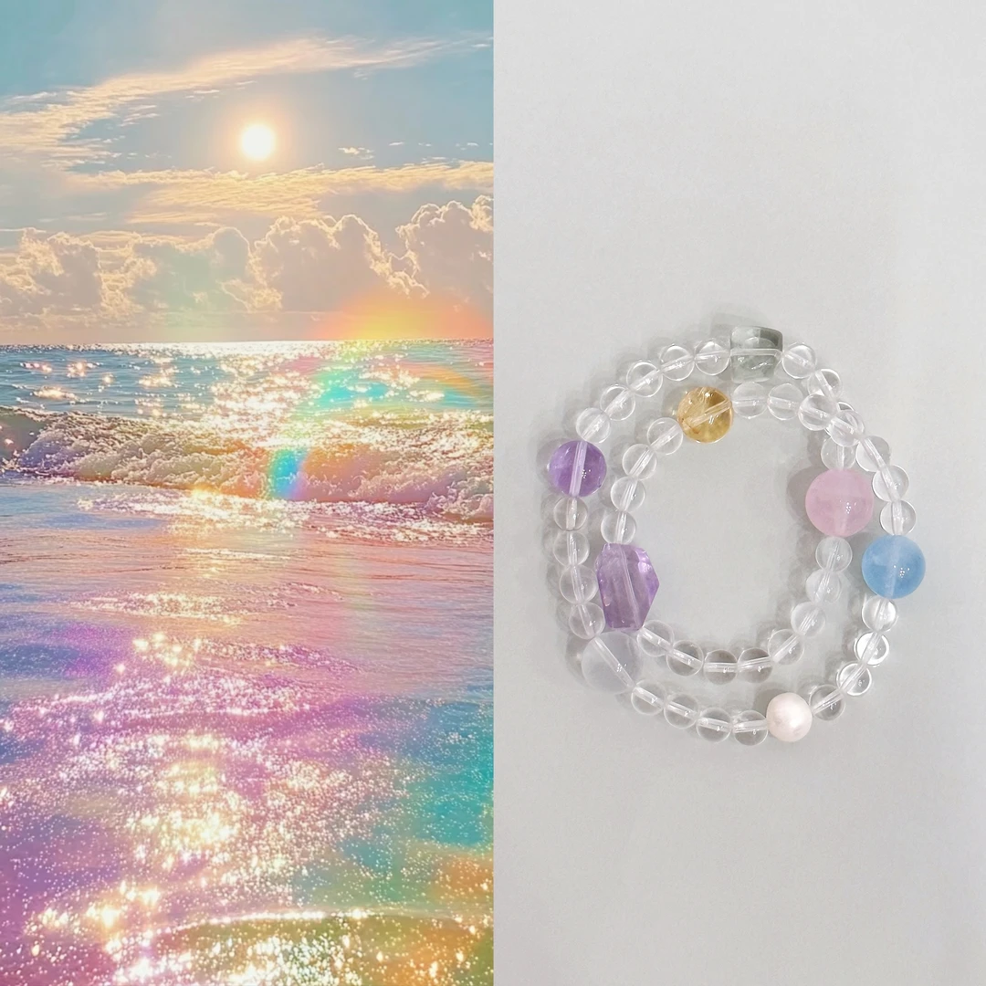 彩虹糖多宝双圈天然水晶手串