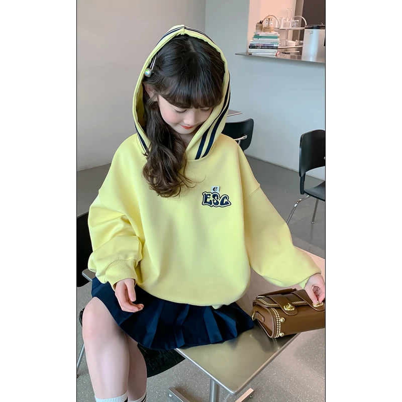 女童卫衣2025新款连帽套头洋气春装儿童春秋款小女孩上衣时尚大童