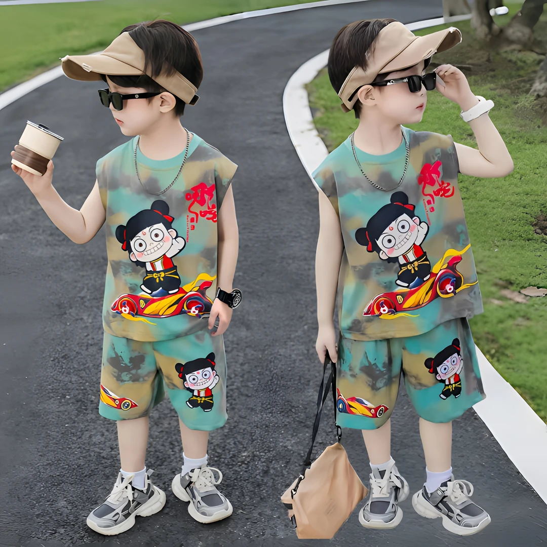 哪吒衣服男童夏装背心套装2025新款儿童运动薄款两件套宝宝夏季潮