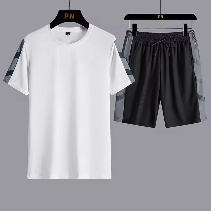 短裤短袖男纯色夏季休闲运动套装时尚百搭宽松跑步弹力圆领透气