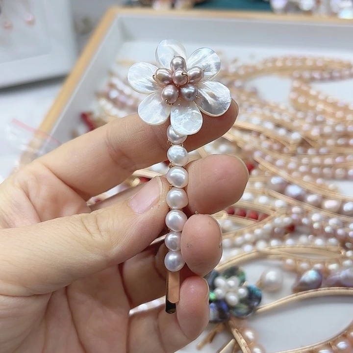 淡水珍珠发饰银S925镶嵌
