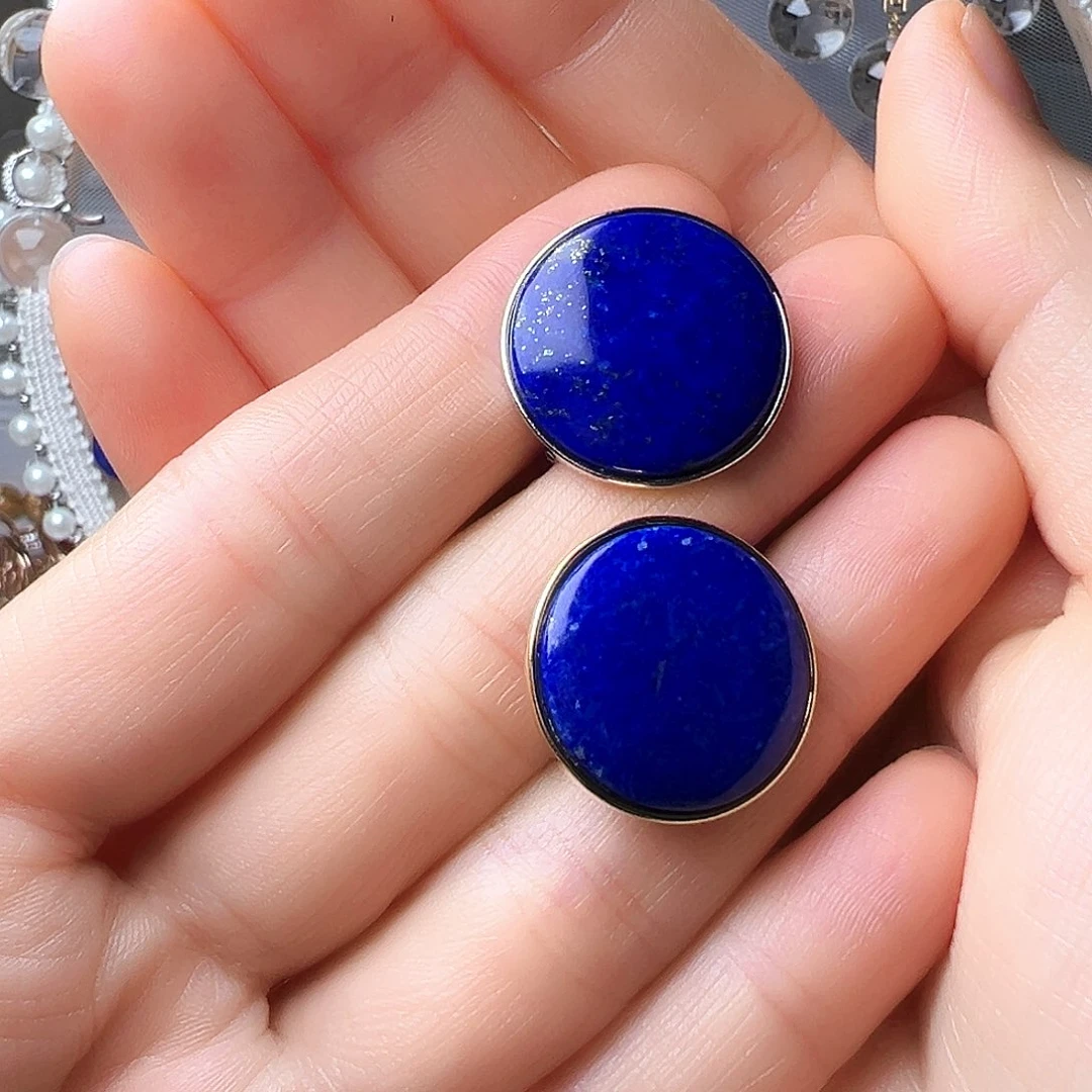 青金石银S925镶嵌耳饰不退不换不退运费大号