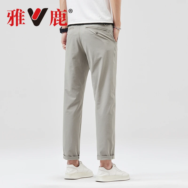 V/雅鹿春夏新款休闲裤男士轻商务直筒裤子透气弹力冰感冰丝裤子男