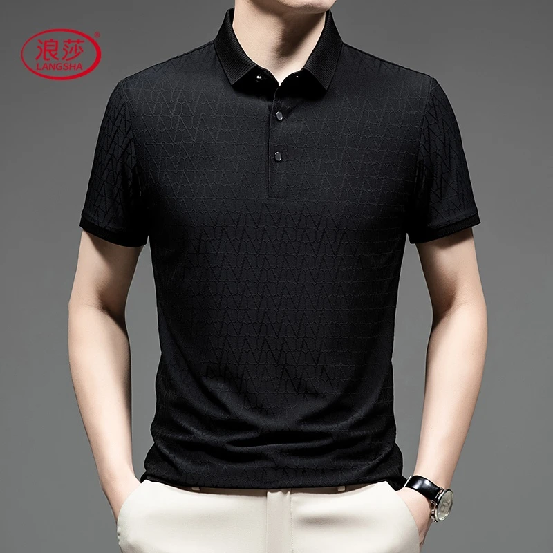 LangSha/浪莎男士夏季冰丝透气翻领薄款高级提花商务休闲POLO衫