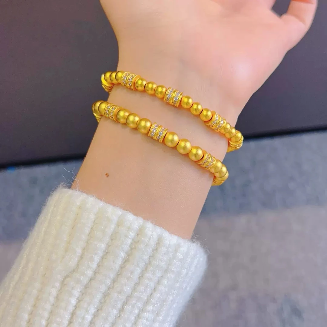 黄铜手链 点钻跑环金色珠珠手链女新中式国潮风古法鎏金珠珠手串