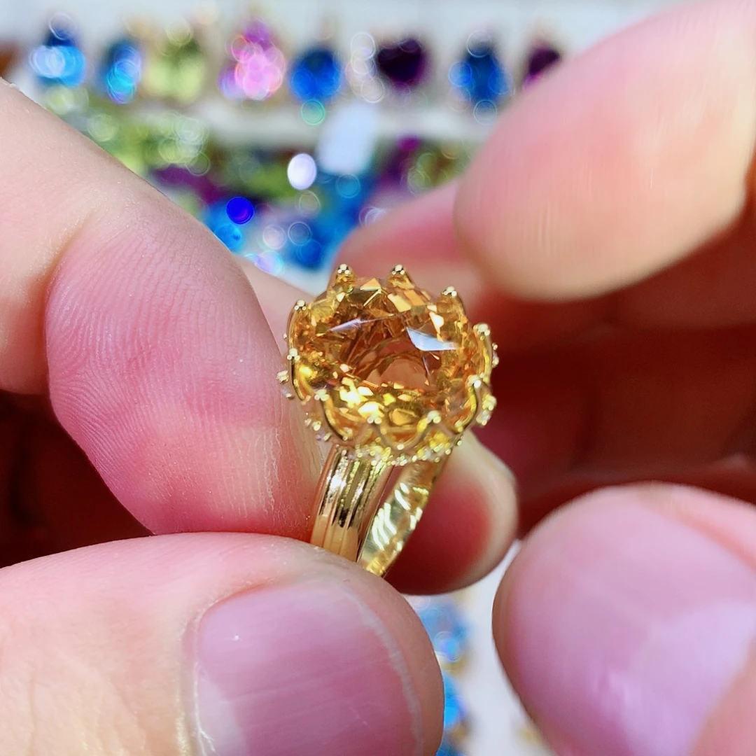 水晶戒指银S925镀金镶嵌