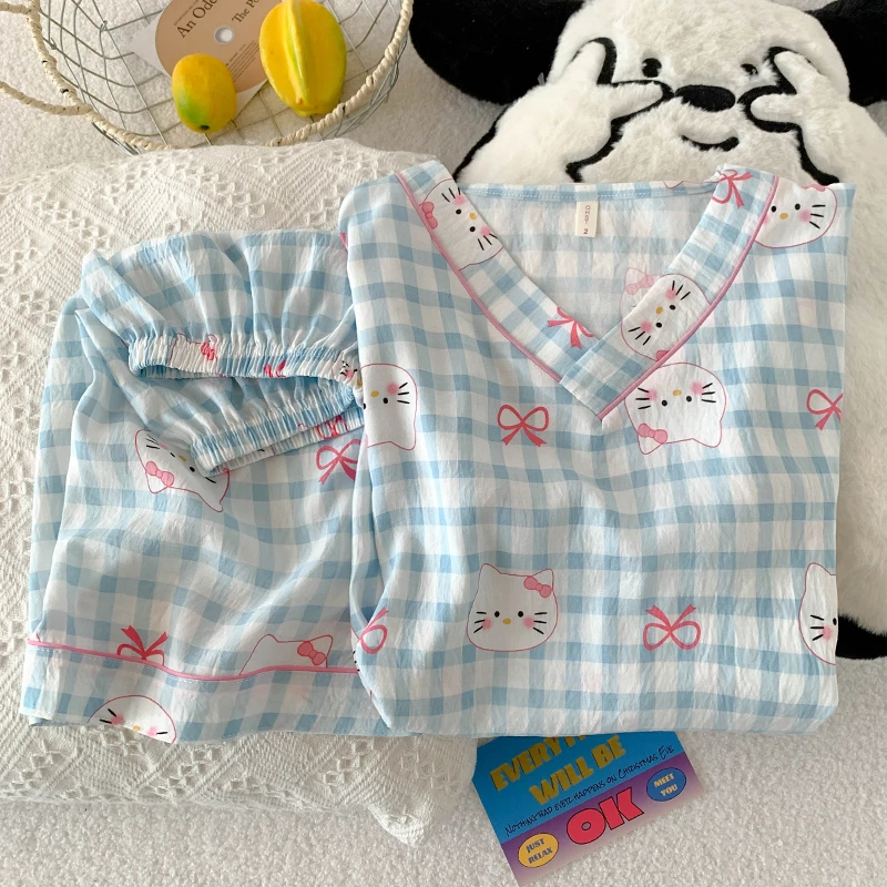 夏季云朵棉短袖短裤2025新款少女V领睡衣女夏天可外穿家居服套装