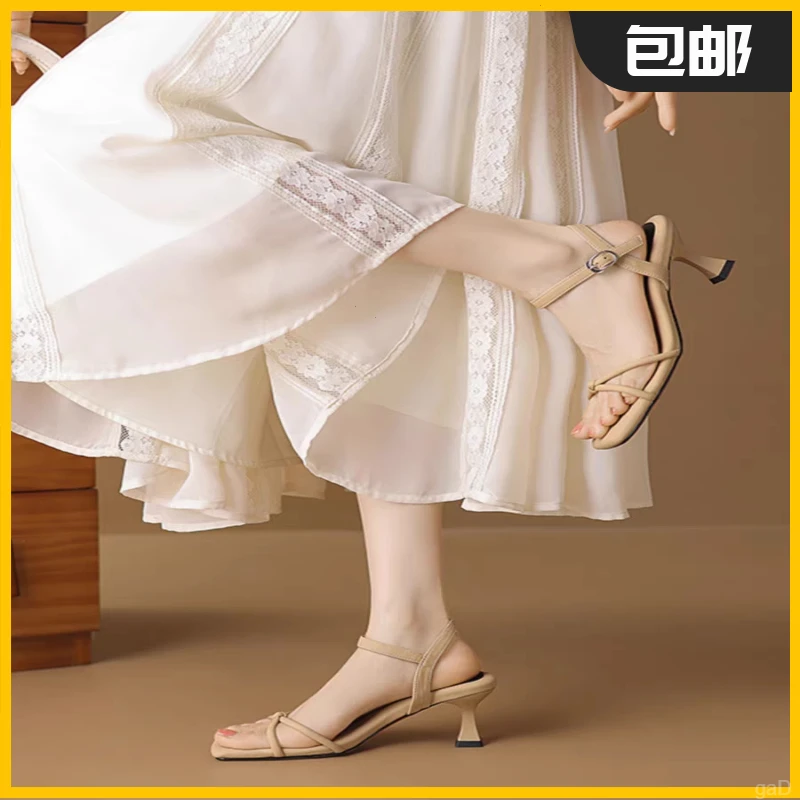 软羊皮法式绝美凉鞋女夏外穿2025新款气质软底不累脚百搭鞋配裙子