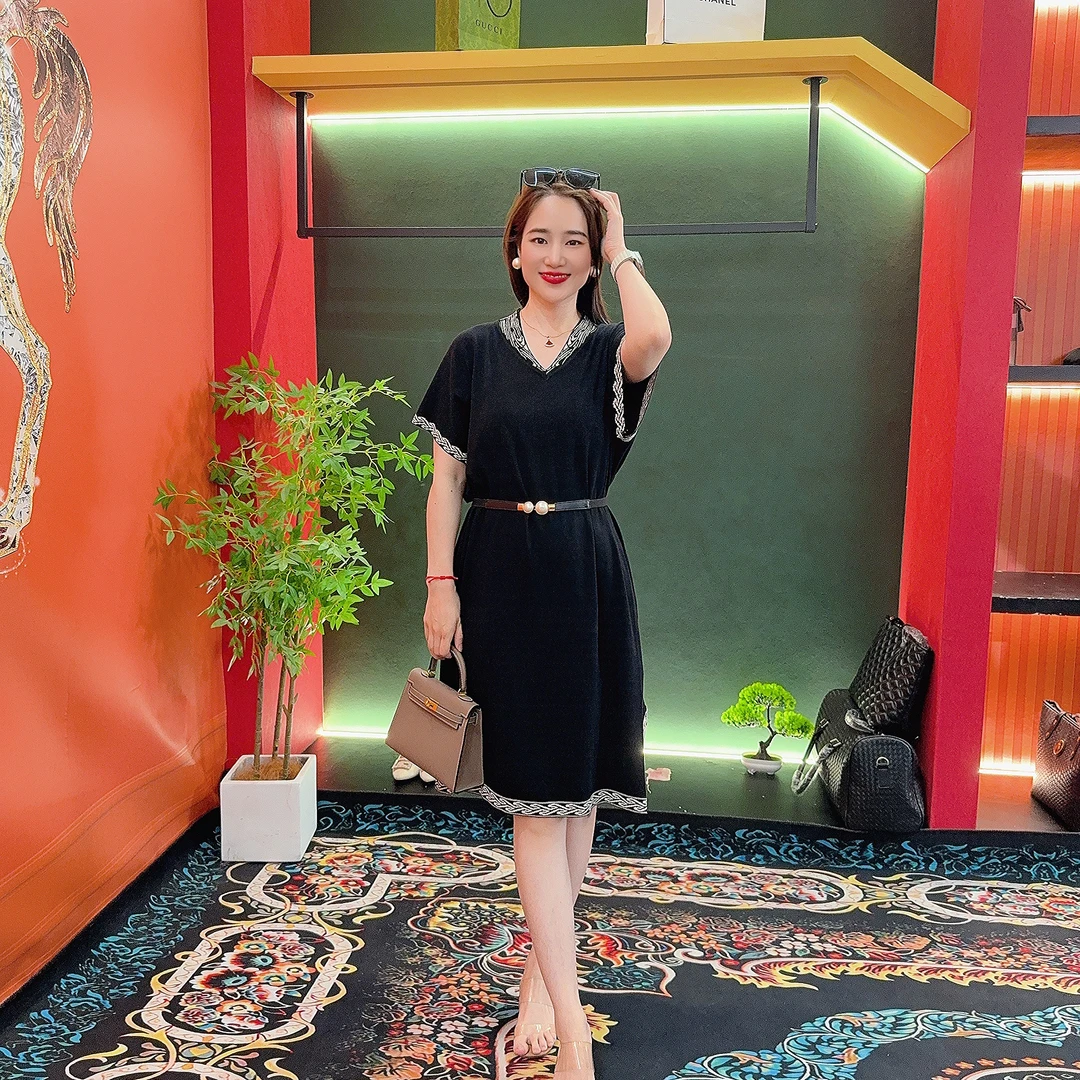 10103  多金大码气质减龄长款A字裙子春夏季女装设计感连衣裙女